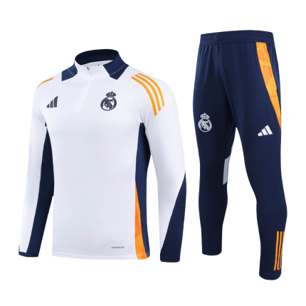 Official Real Madrid 2024/25 White Full Zip Tracksuit Set - Replica Fan Version
